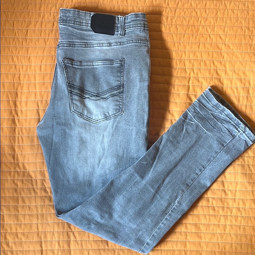 Men's Grey Abstract One Jeans - 34/32 Slim Fit